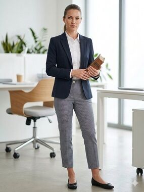 Ankle-Length Black & White Geometric Pull-On Pants